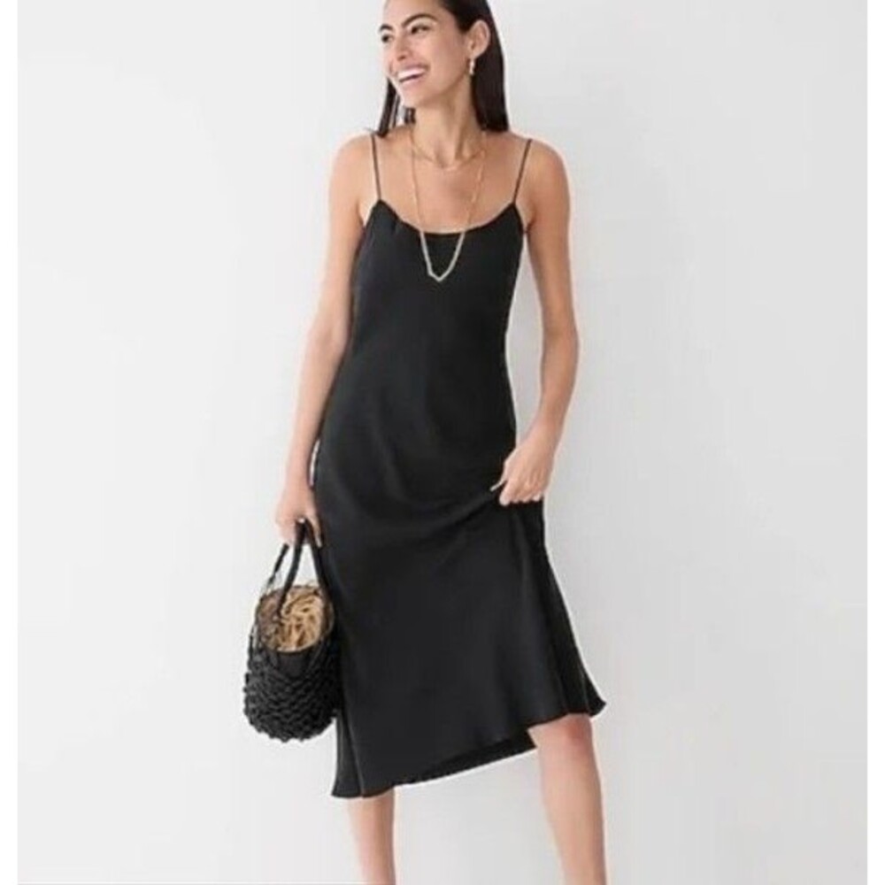 J Crew Gwyneth Cupro Slip Dress Sz 8 Black BA916 Silk Look Wedding Classic Boho